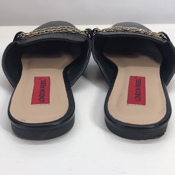 London Rebel Black Loafer SlipOns with Metal Chain European Size 37 US Size 6 - Picture 4 of 8